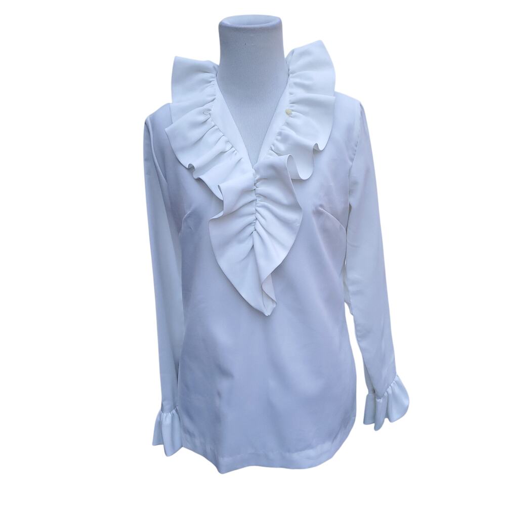 Vintage Teddi Top Ruffle Front Edwardian Victorian Cottagecore Back Zip Sz S
